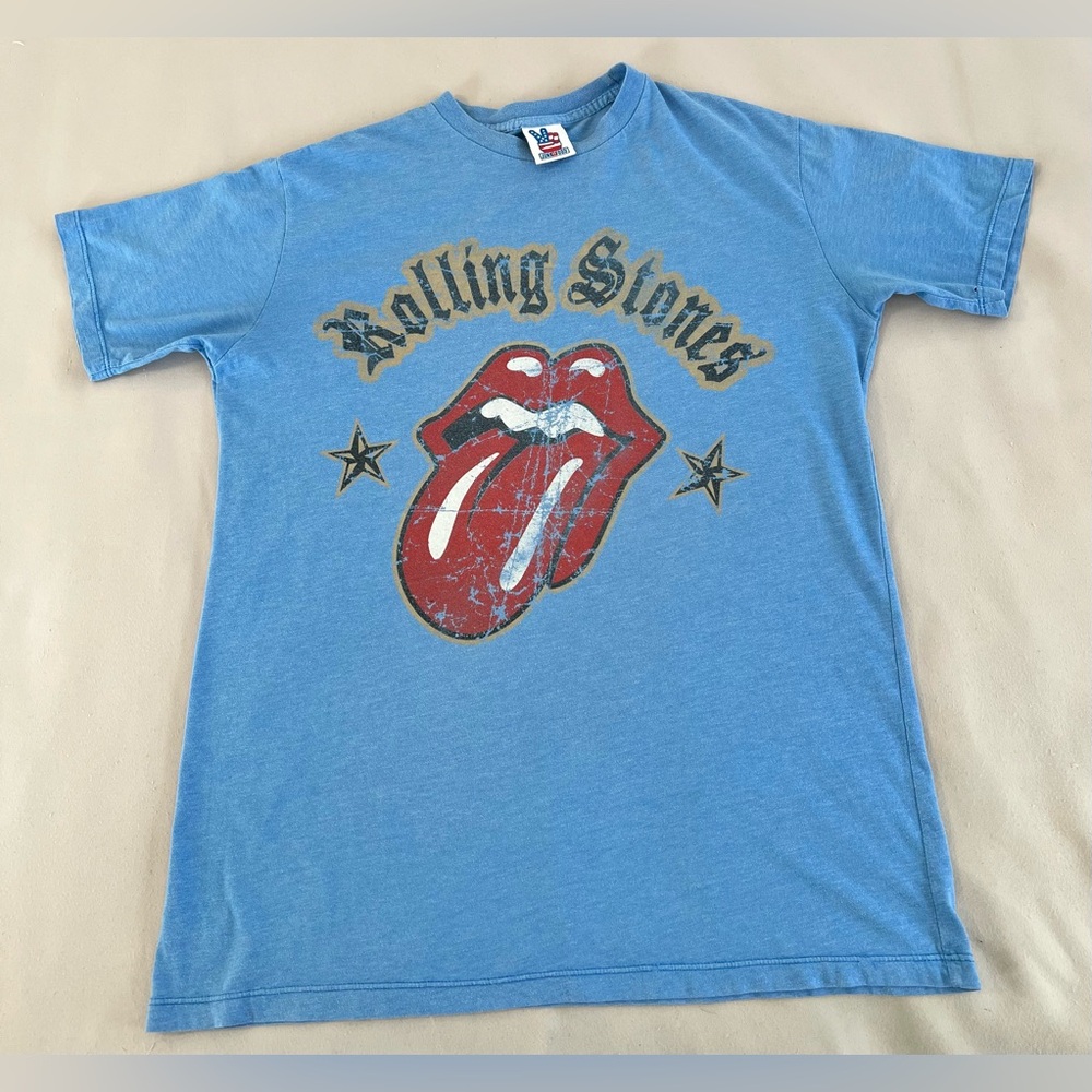 Vintage The Rolling Stones T Shirt Light Blue‎ Sz Medium Y2K Tongue